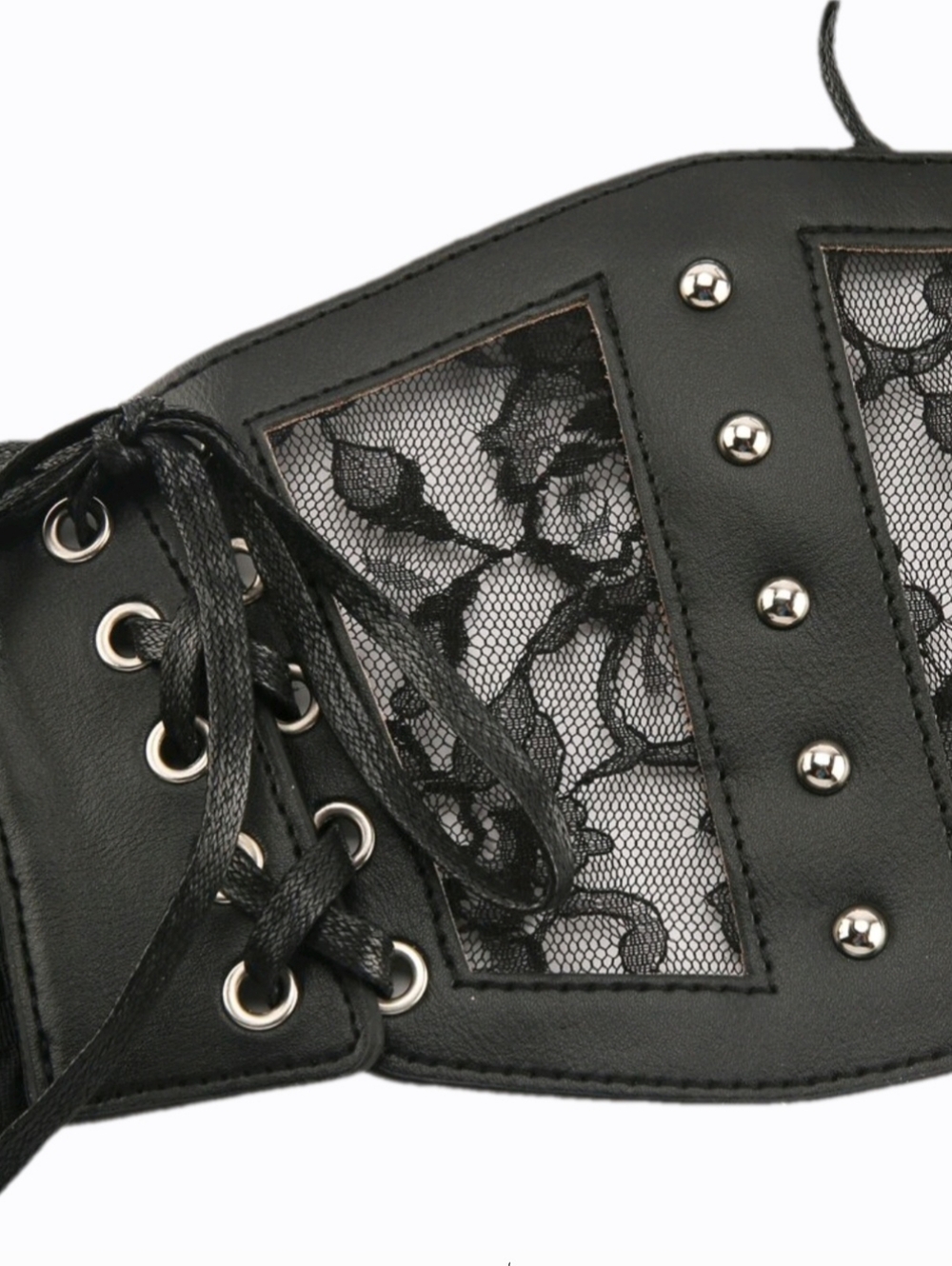 Shein Black Faux Leather Lace Waist Cinching Corset Belt with Studs And Grommets